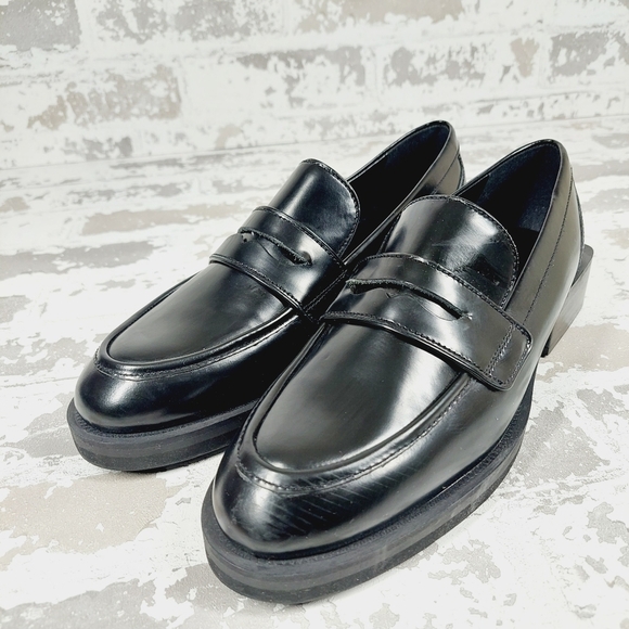 NEW Charles David Delusion Platform In Black Leather Old Money Loafers M851 - Picture 2 of 12